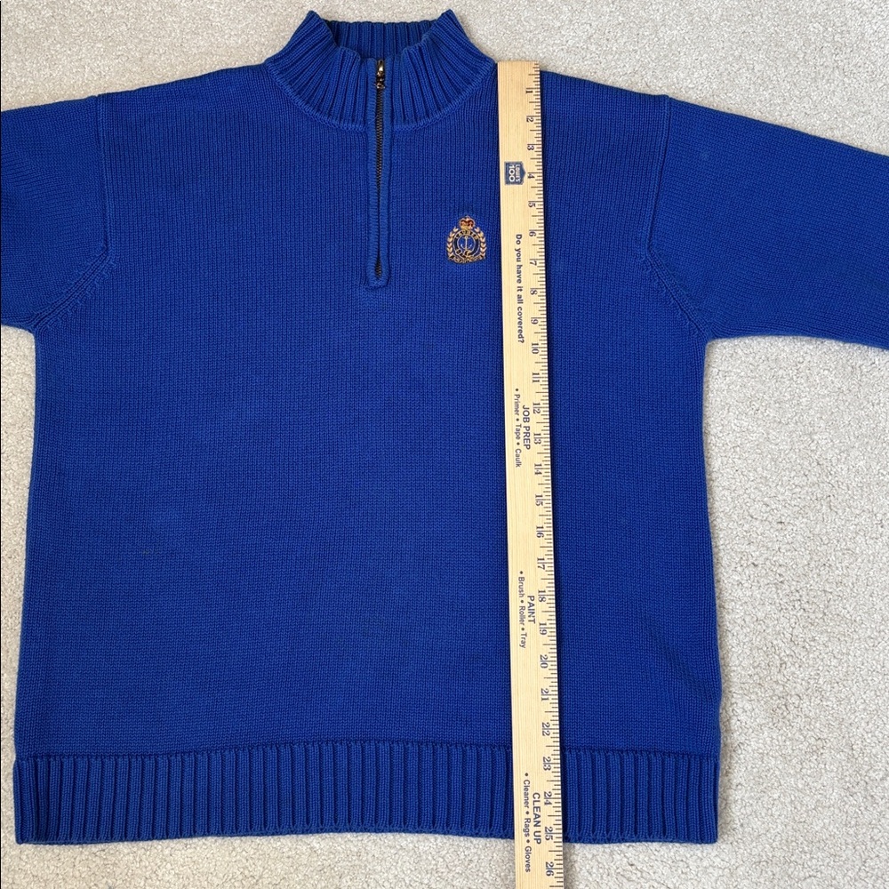 Vintage Ralph Lauren Blue Gold Crest 1/4 Zip Sweater Preppy Women’s Petite Large - Picture 8 of 10
